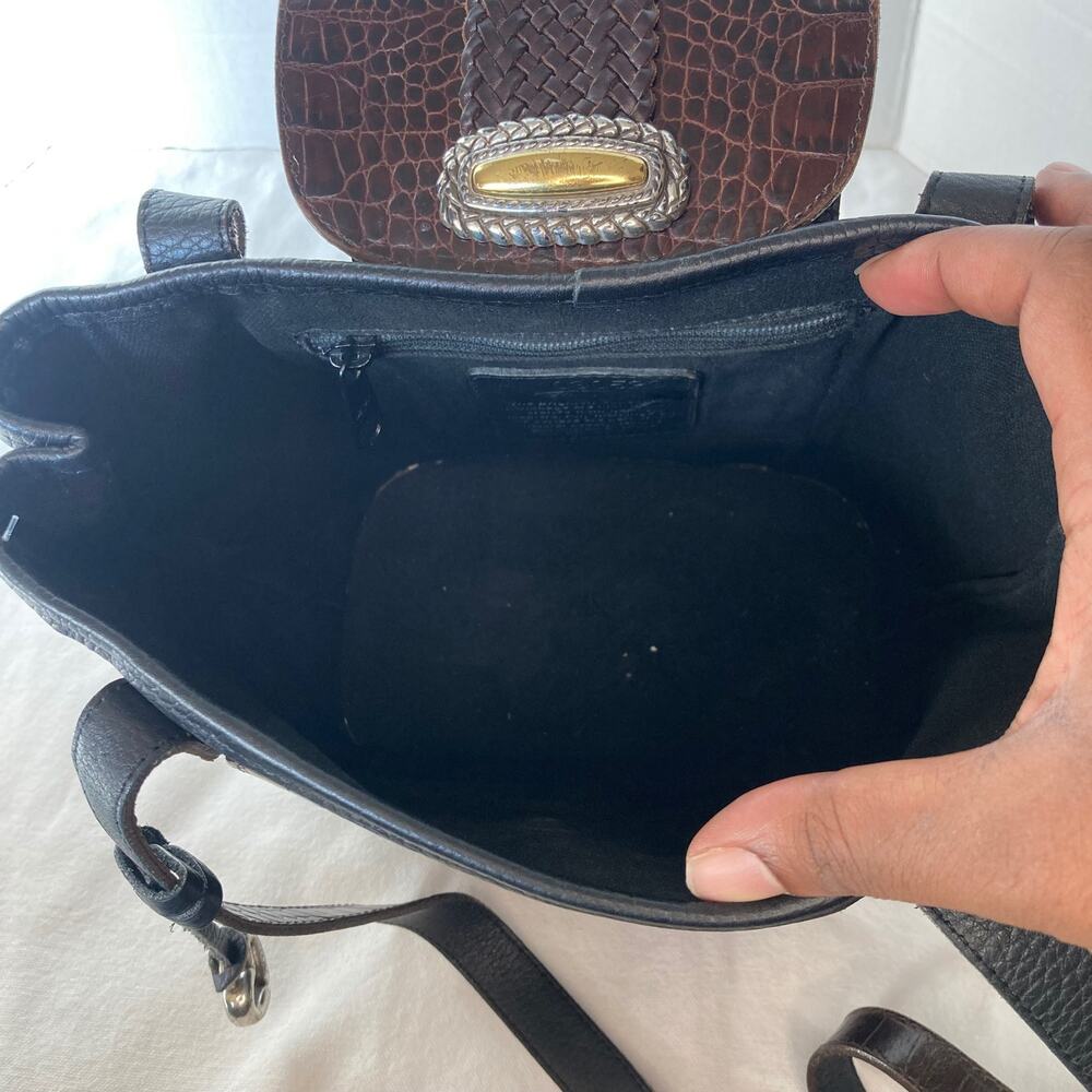 Vintage Brighton Black Brown Croc Embossed Leather Shoulder Bag - Picture 8 of 12